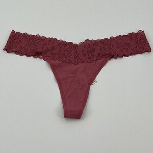 NEW Victoria's Secret VS Women's XL Cotton Floral Lace-waist Thong Panty Wine